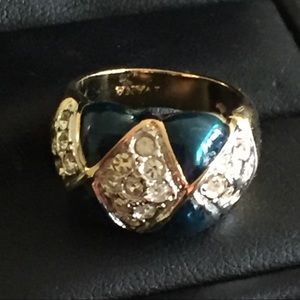 Ivana Green Enamel and Rhinestone Cocktail Ring